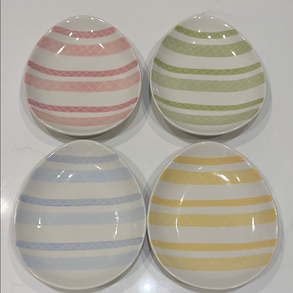 Striped Ceramic Plate Set - Pink, Green, Blue, Yellow